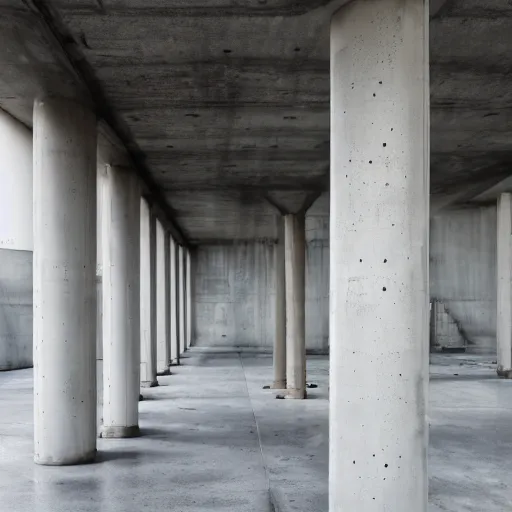 Image similar to a flate endless plane of concrete covered in concrete pillars, open sky