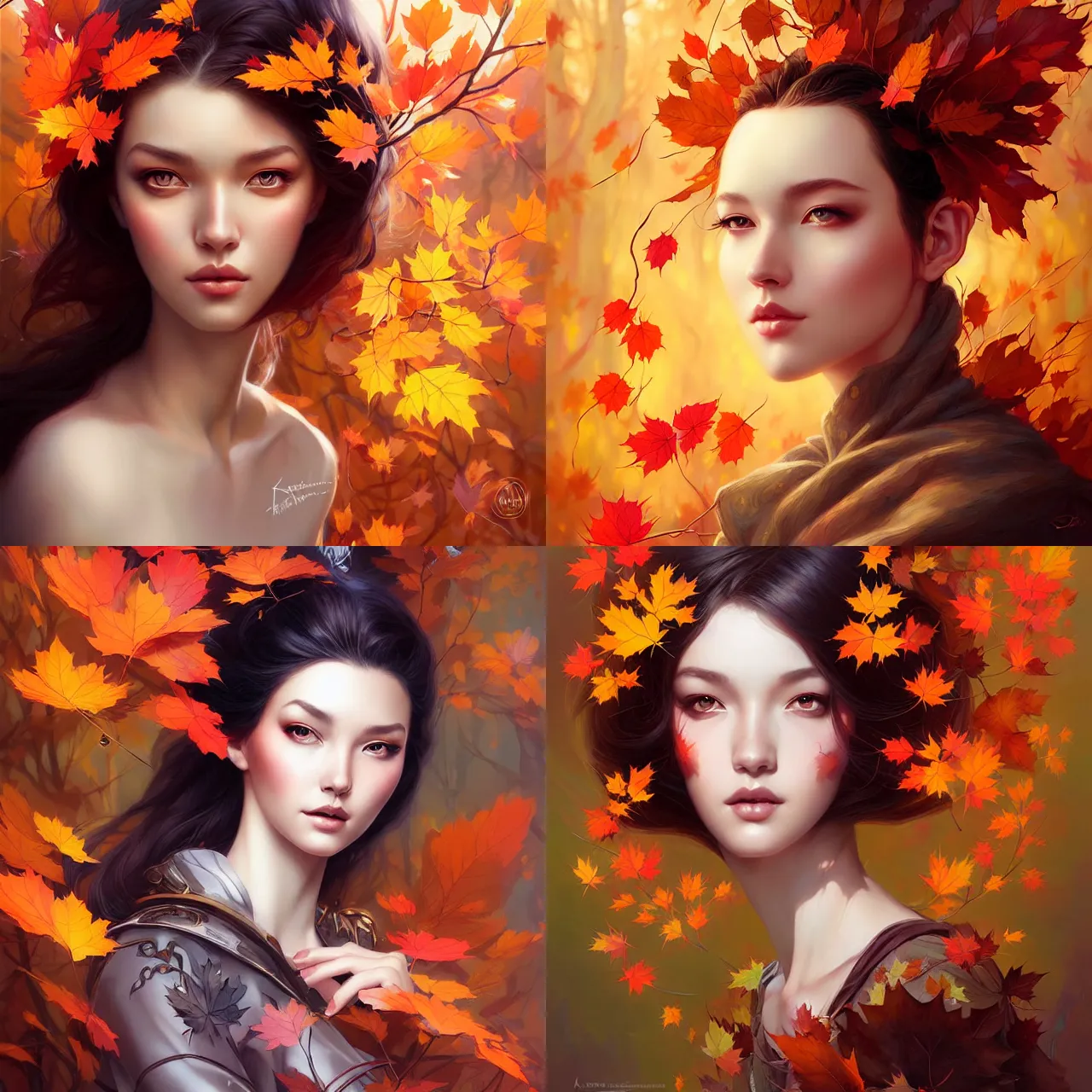Prompt: autumn princess, digital art by artgerm and karol bak, portrait by android jones and atey ghailan