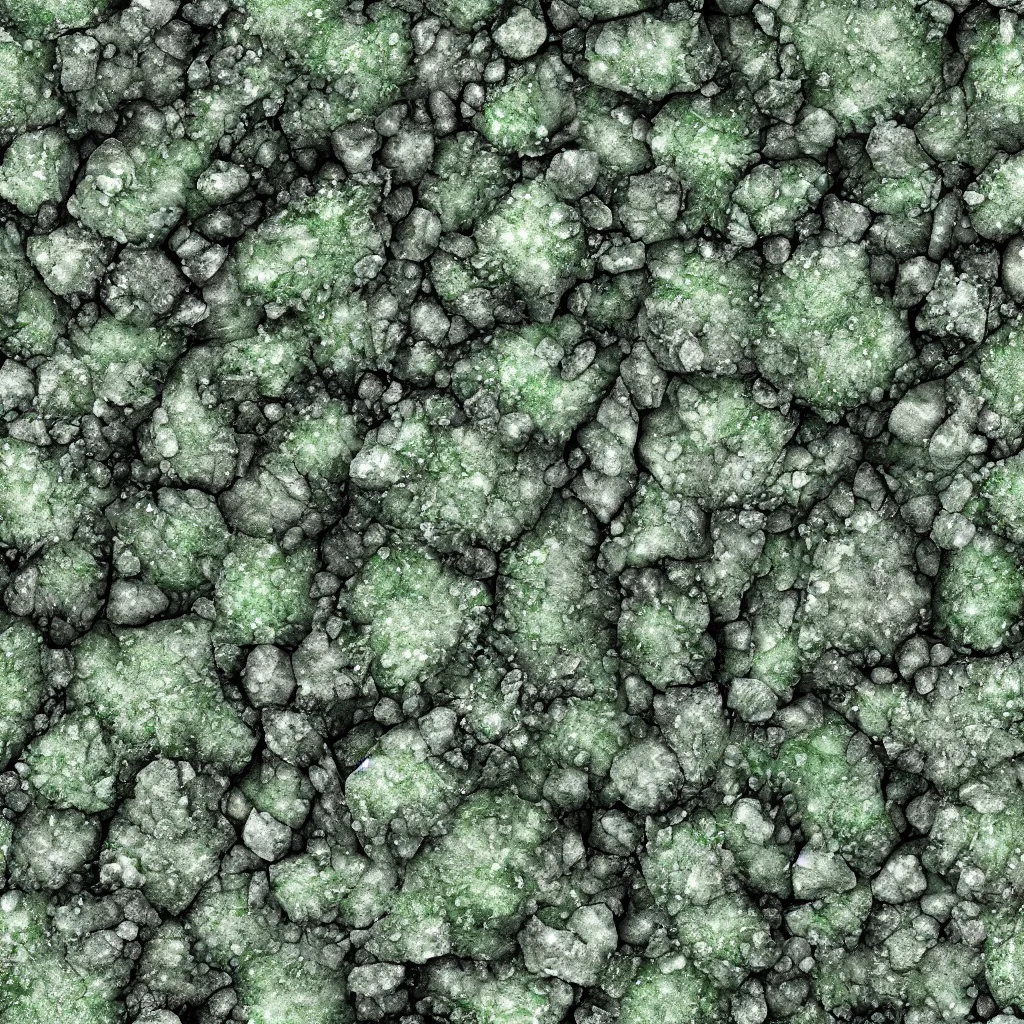 Image similar to long green crystals sticking out of the rock surface, detailed ground terrain albedo texture, flat, 2 d texture, seamless