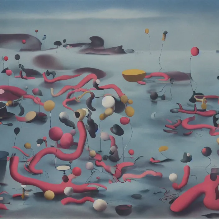 Image similar to the first colors getting out of the primordial soup to walk on land. painting by yves tanguy, walton ford