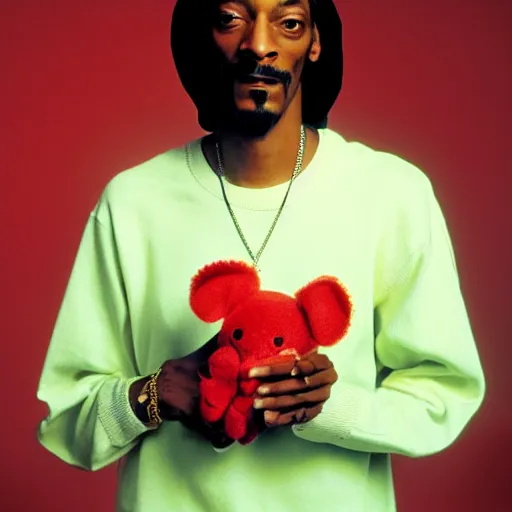 Prompt: Snoop Dogg holding a beanie baby for a 1990s sitcom tv show, Studio Photograph, portrait, C 12.0