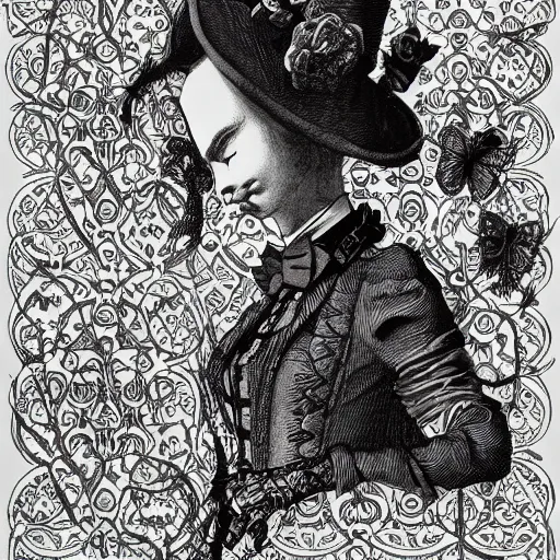 Prompt: anthro victorian scholar, black ink on paper, trending on artstation, beautiful, intricate, detailed