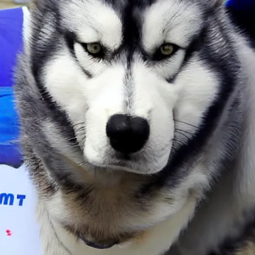 Prompt: donald trump bitten by husky painted