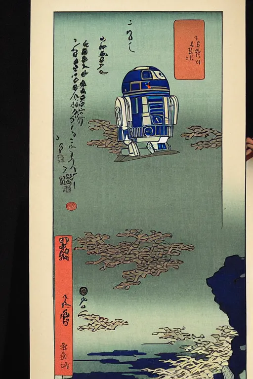 Image similar to Japanese woodblock print of r2d2 , Hiroshige