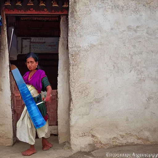 Image similar to a nepali woman carrying a sword, art