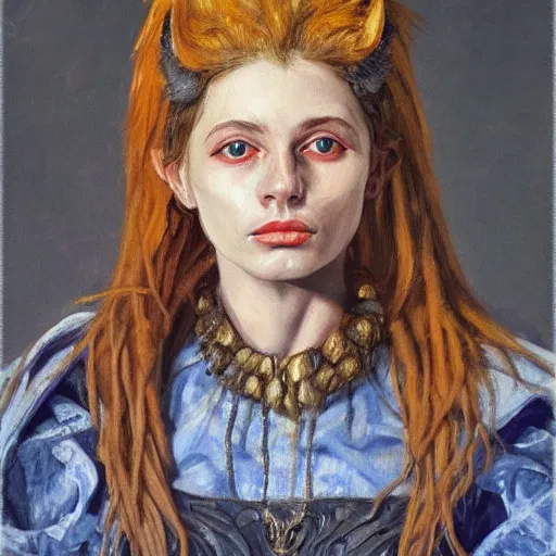 Prompt: high quality high detail portrait of a young gorgeous female warlock, fantasy, d & d, painting by lucian freud, hd
