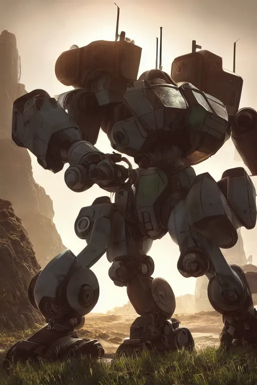 Image similar to mechwarrior 5 : mercenaries mech megaman transformer robot boss tank engine game octane render, 4 k, hd 2 0 2 2 3 d cgi rtx hdr style chrome reflexion glow fanart, global illumination ray tracing hdr fanart arstation by ian pesty by jesper ejsing pixar and disney unreal zbrush central hardmesh