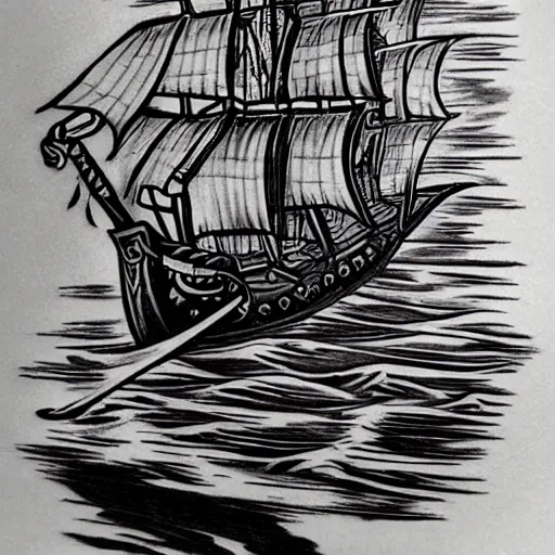 Image similar to A pirate ship tattoo design by Dmitriy Samohin