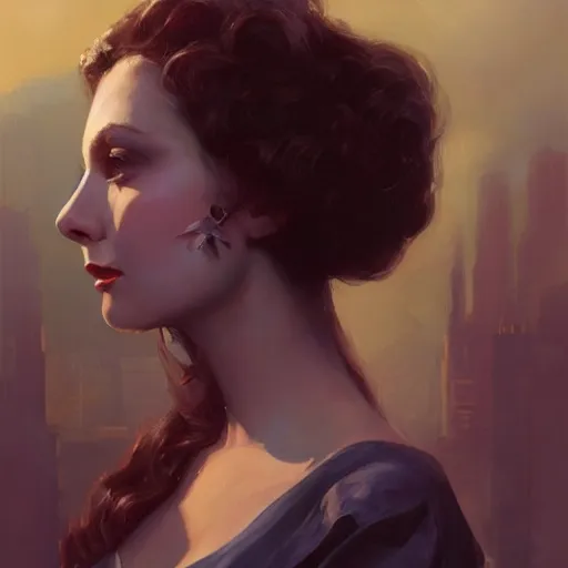 Prompt: closeup portrait of a young vivian leigh, dramatic lighting, city background, night, moon, chiaroscuro, complementary contrast, high detail, painted by greg rutkowski, painted by igor kieryluk, painted by bobby chiu, trending on artstation