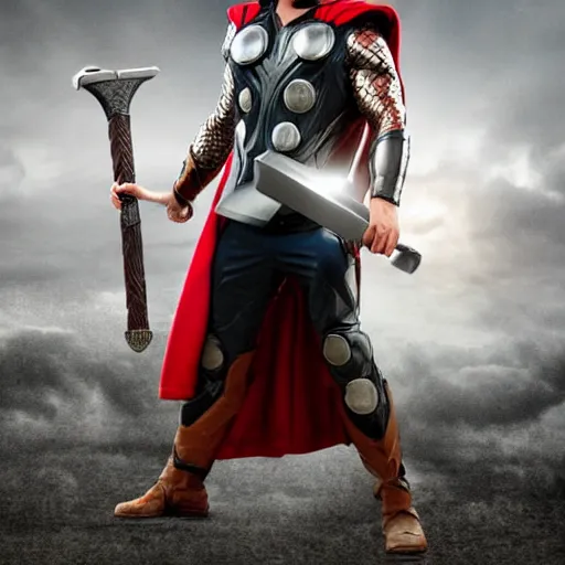 Image similar to thor holding weapon