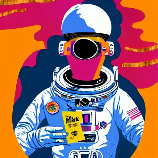 Prompt: graphic illustration, creative design, willy wonka as an astronaut, biopunk, francis bacon, highly detailed, hunter s thompson, concept art