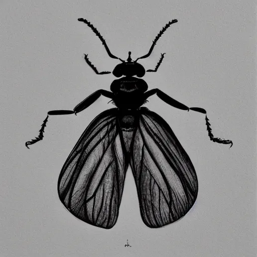 Prompt: insect, black and white, botanical illustration