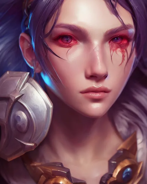 Image similar to league of legends portrait, au naturel, hyper detailed, digital art, trending in artstation, cinematic lighting, studio quality, smooth render, unreal engine 5 rendered, octane rendered, art style by klimt and nixeu and ian sprigger and wlop and krenz cushart.