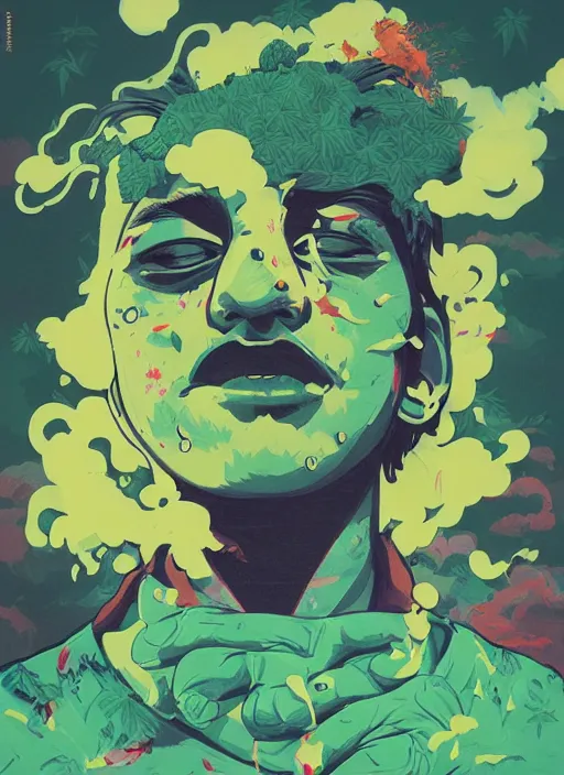 Image similar to profile picture by sachin teng x ofwgkta, marijuana, organic painting, masterpiece, smoke clouds, asymmetrical, green, matte paint, hard edges, energetic