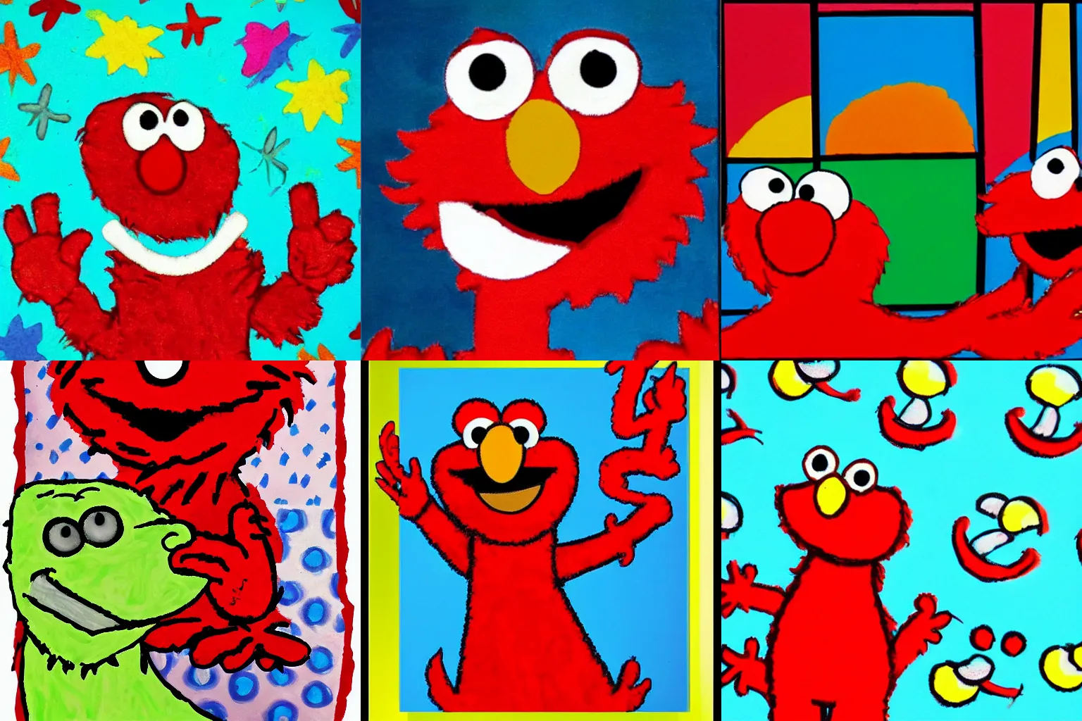 Prompt: elmo picasso style with pie