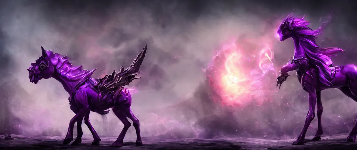 Prompt: a undead mage lord sitting on a purple pony scarab lord dramatic lighting cinematic establishing shot extremely high detail foto realistic cinematic lighting post processed