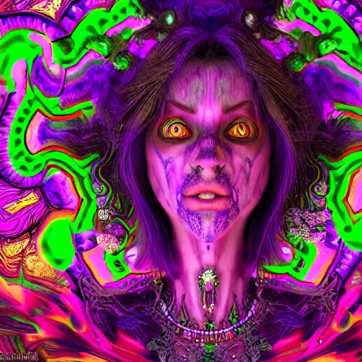 Image similar to psychadelic witch, hyper detailed, flowing psychadelic background intricate and detailed, 8 k, octane render