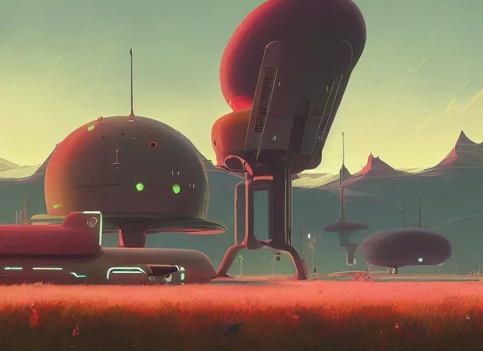 Image similar to a spaceship in a stunning landscape by simon stalenhag