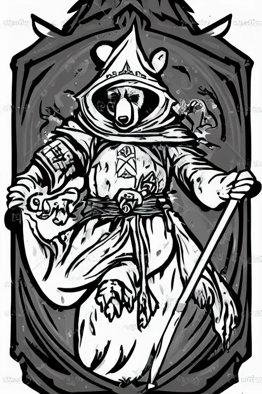 Image similar to Portrait of a bear that is a wizard casting a spell , wizard, medieval, sticker, colorful, casting epic spell, magic the gathering artwork, D&D, fantasy, artstation, heroic pose, illustration, highly detailed, simple, smooth and clean vector curves, no jagged lines, vector art, smooth