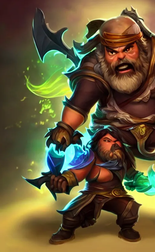 Image similar to Jack Black as a character in the game League of Legends, with a background based on the game League of Legends, detailed face, old 3d graphics