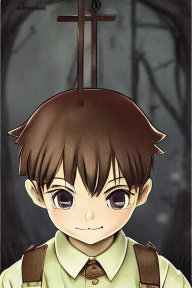 Prompt: beautiful little boy in nazi male uniform. made in abyss art style, sharps focus, cute detailed artwork, anatomically correct, ilya kuvshinov, reflection, perfect composition, wallpaper mobile, digital art, detailed anime soft face, symmetrical face, western comic, illustration, realistic, nazism, smooth, lois van baarle, soft details, illumination