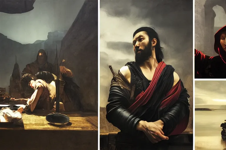 Image similar to a portrait of midjourney by stablediffusion, masterpiece, dramatic lighting, painting by caravaggio and ruan jia and daytoner