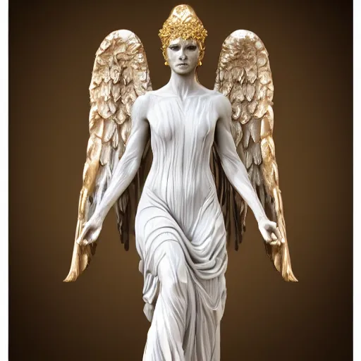 Prompt: high quality smooth render of statue of angel, made of white marble with gold veins, on the dark magenta background, hyper realistic, hyper detailed, by johannen voss, by peter kemp, by monia merlo, by michelangelo, octane render, vivid colors