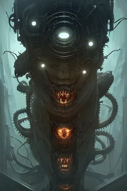 Image similar to professional concept art of a creepy family horrendous mechanical predatory! species in a dark room by artgerm and greg rutkowski. an intricate, elegant, highly detailed digital painting, concept art, smooth, sharp focus, illustration, in the style of cam sykes.