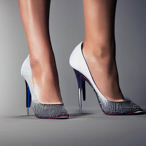 Prompt: professional phototagraphy studio of a slick design of sport shoes with high heels ultra chic by dior chanel louboutin but sportive and modern minimalistic