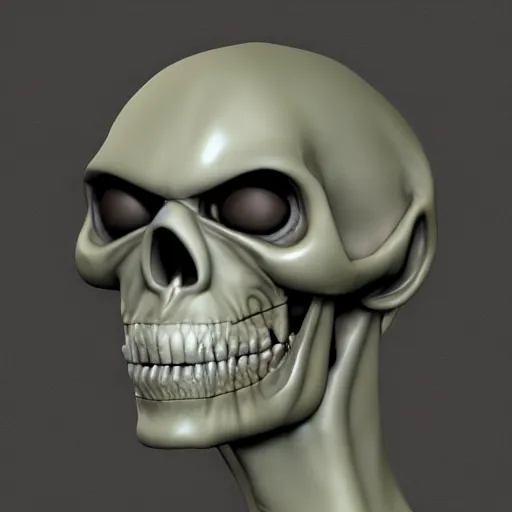 Prompt: sinister grey alien skull, photorealism unreal engine