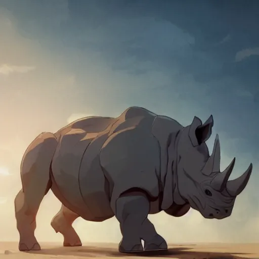 Image similar to a strong rhino at the gym, illustration concept art anime key visual trending pixiv fanbox by wlop and greg rutkowski and makoto shinkai and studio ghibli and kyoto animation symmetrical facial features