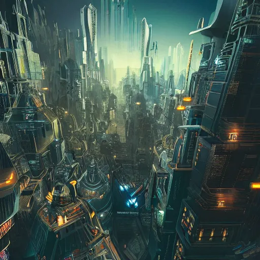 Image similar to a scene of the beautiful intricate epic futuristic city with a cyber sphinx, small hovering cyber pyramids, hyper detailed, cinematic lighting