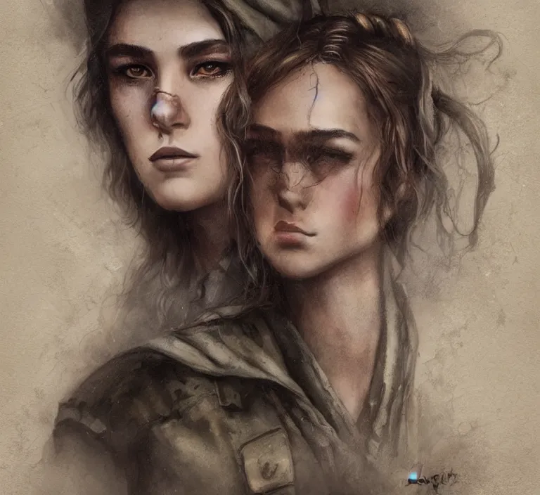 Prompt: a rugged female marine in the style of tom bagshaw