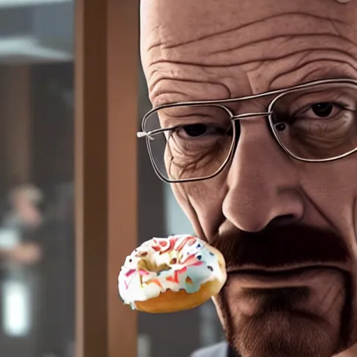 Image similar to Walter White eating a donut with Snoop Dogg, 4k, fullbody