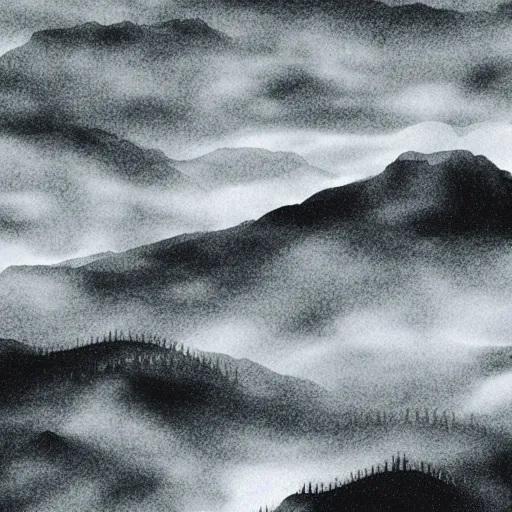 Prompt: “ aerial view of mountains in the fog, vector art, 1 0, 0 0 0 feet ”