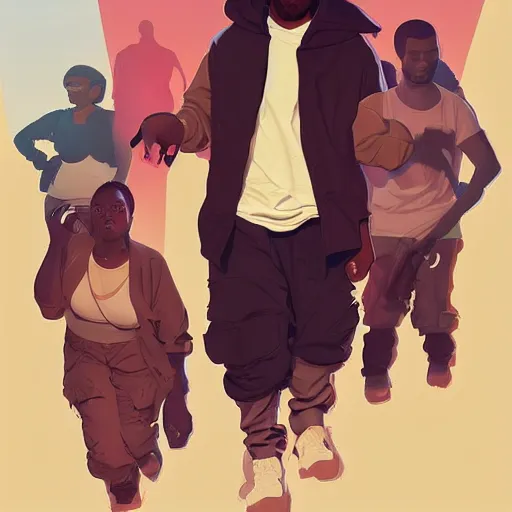 Prompt: kanye west full body, art gta 5 cover, official fanart behance hd artstation by jesper ejsing, by rhads, makoto shinkai and lois van baarle, ilya kuvshinov, ossdraws, and by feng zhu and loish and laurie greasley, victo ngai, andreas rocha, john harris