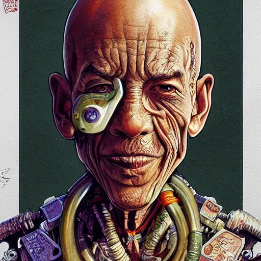 Prompt: cyborg monk painted by mandy jurgens and geof darrow