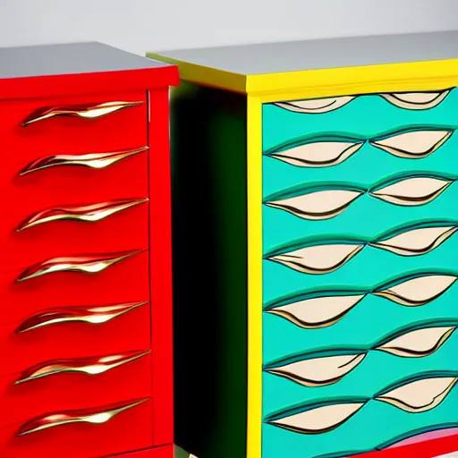 Prompt: roy lichtenstein colorful chest of drawers