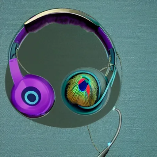 Prompt: a peacock wearing beats headphones