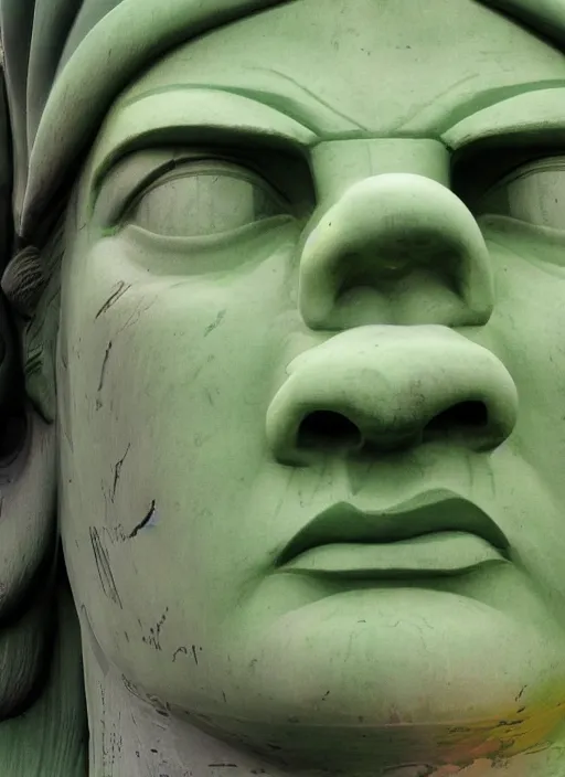 Image similar to the statue of liberty has shrek face