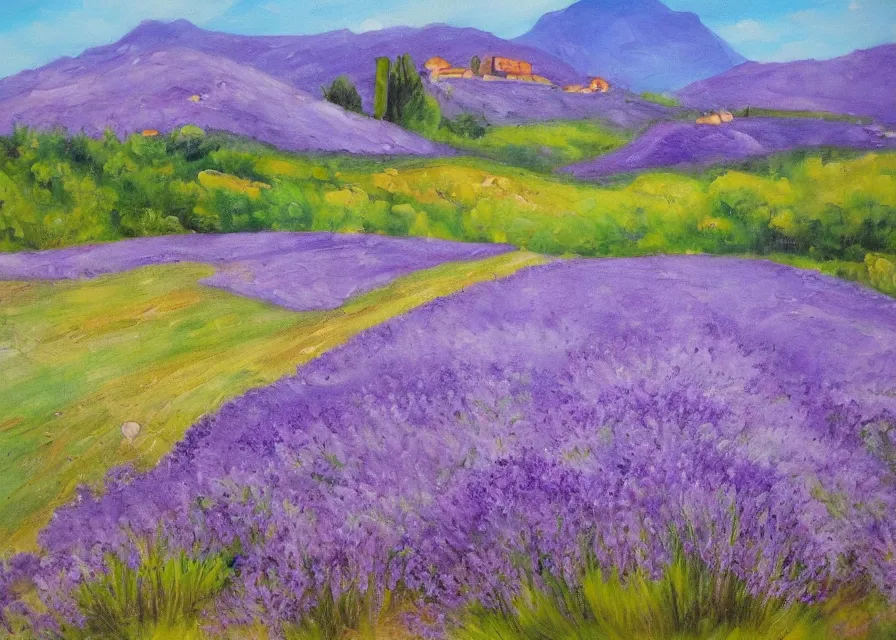 Prompt: lavander field in italian landscape, oil painting