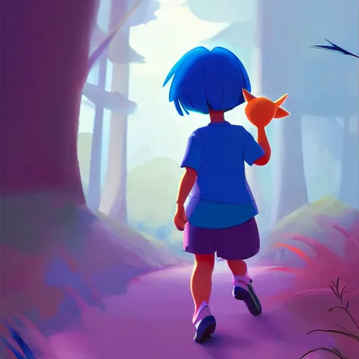 Prompt: goro fujita ilustration dora the explorer with blue clothes, walking through the forest, painting by goro fujita, sharp focus, highly detailed, artstation