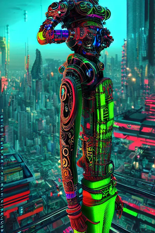 Prompt: high quality 3 d render neon cyborg!! hanuman! madhubani, highly detailed, cyberpunk mumbai in the background, unreal engine cinematic smooth, in the style of solaris, hannah yata charlie immer, moody light, low angle, uhd 8 k, sharp focus