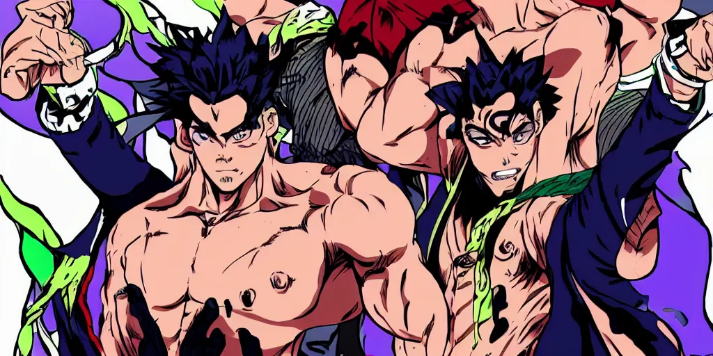 Image similar to gachimuchi in JoJo's bizarre adventure anime style