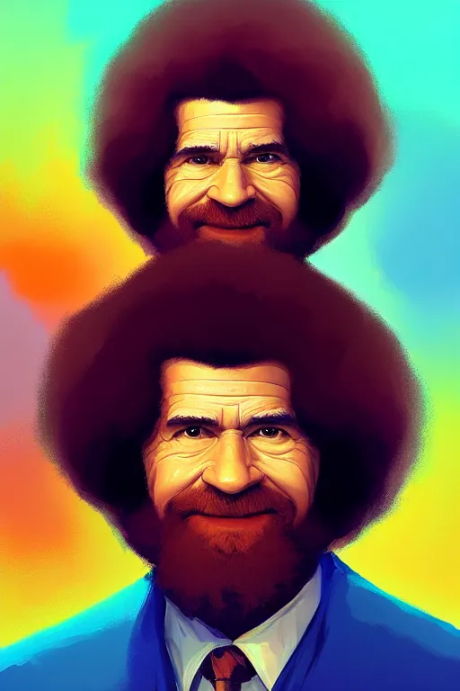 Image similar to symmetrical! portrait of Bob Ross, modern, colourful!! abstract highly detailed, digital painting, artstation, concept art, sharp focus, illustration, by greg rutkowski