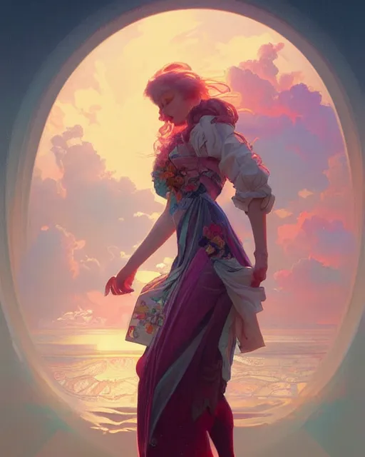 Image similar to emily rajtkowski, vaporwave, highly detailed, digital painting, artstation, concept art, smooth, sharp focus, illustration, art by artgerm and greg rutkowski and alphonse mucha