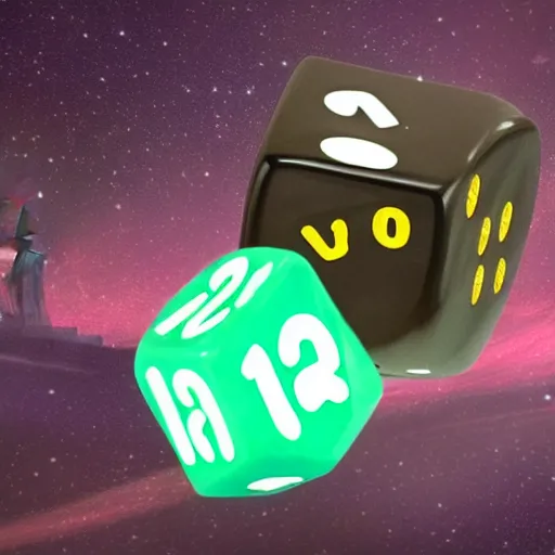 Prompt: a d 1 2 dice form spaceship abducting people in manhattan