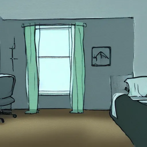 Prompt: room drawn by andrew domachowski