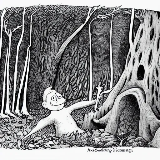 Image similar to a forest being devoured by a troll, political cartoon