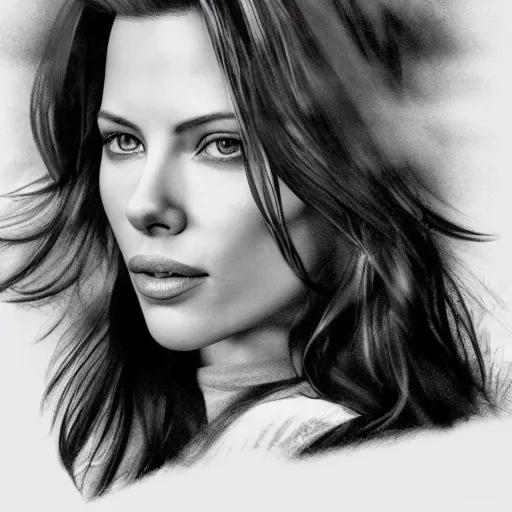 Image similar to shy scarlett johansonn and kate beckinsale poster, grayscale, uniform, photo realistic